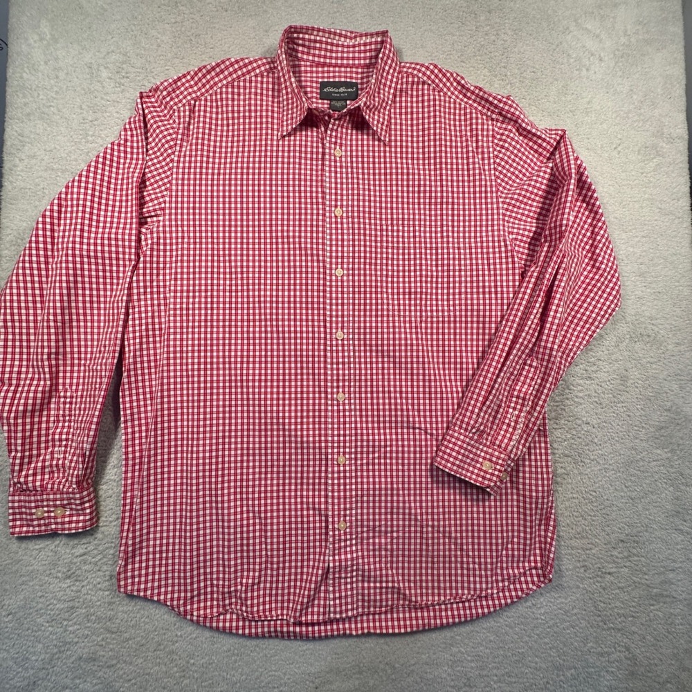 Eddie Bauer‎ Gingham Button Down Shirt Long Sleeve Tall L Red
